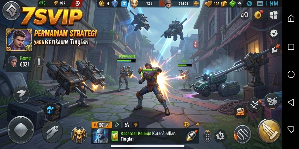 Tangkapan layar 7SVIP menampilkan pertempuran strategis yang seru.