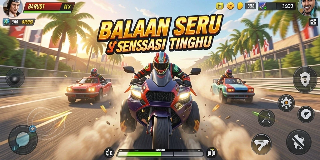 Tampilan gameplay BARU01 yang menegangkan saat balapan di jalanan.