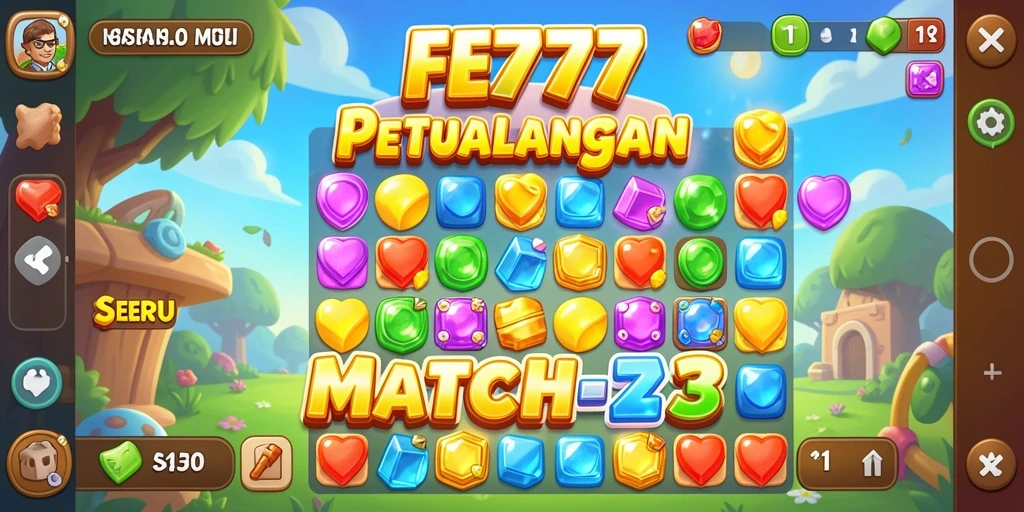 Tampilan gameplay FE777 yang penuh warna dalam permainan Match-3.