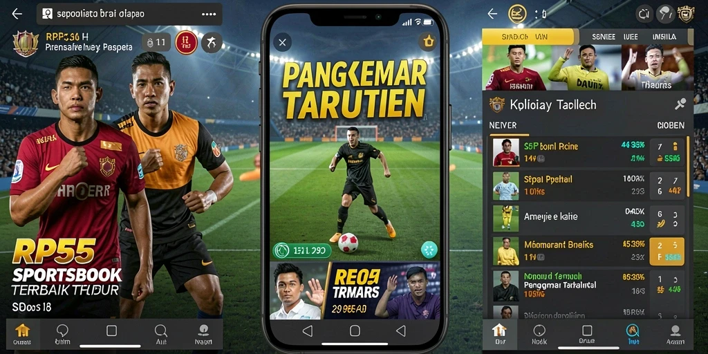 Tangkapan layar utama RP55 menampilkan fitur taruhan olahraga yang menarik.
