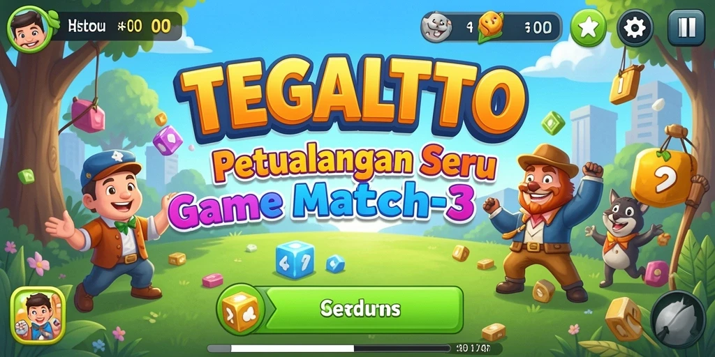 Screenshot TEGALTOTO menampilkan gameplay Match-3 yang seru dan penuh warna.