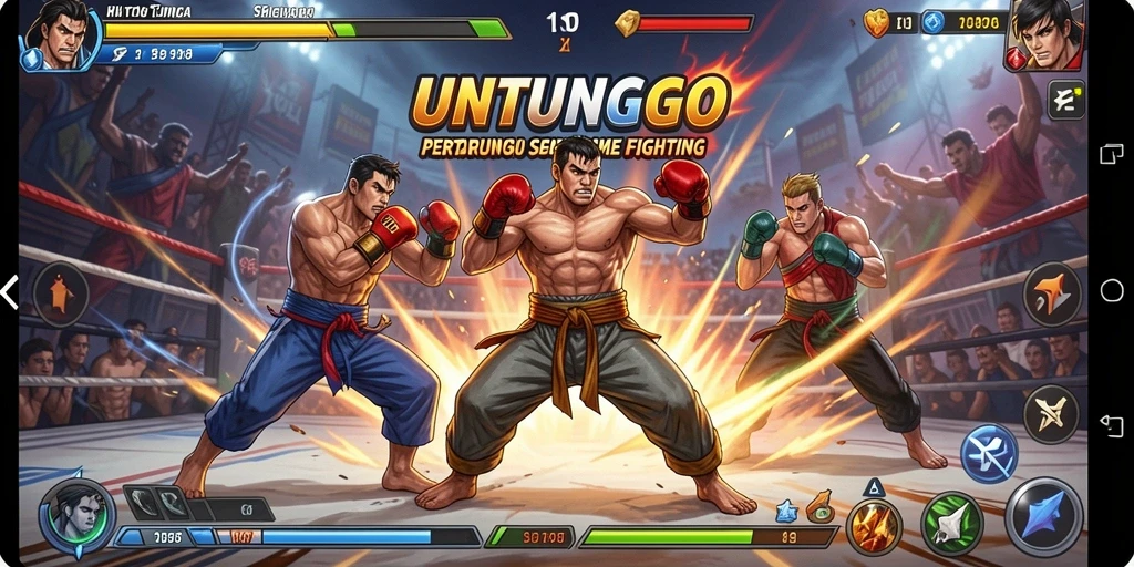Screenshot gameplay UNTUNGGO menampilkan pertarungan intens dan aksi spektakuler.
